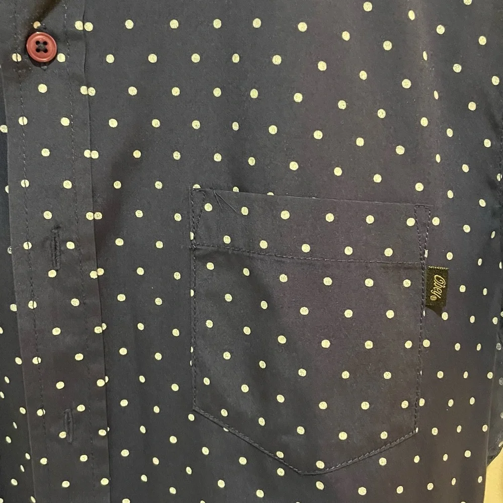 Mens M, OBEY Blue Polka Dot Button Down SS - Picture 3 of 4